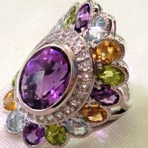 Sima K 9.66ct oval Amethyst & Multigem 925 sterling silver ring